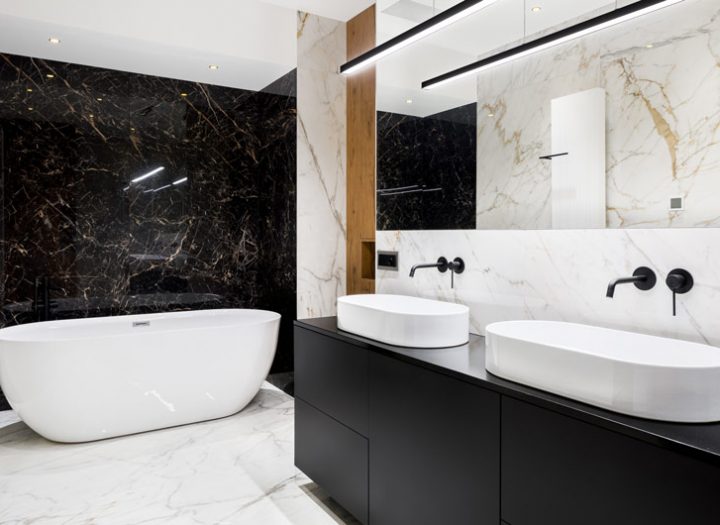 minimalist bathroom in white and black